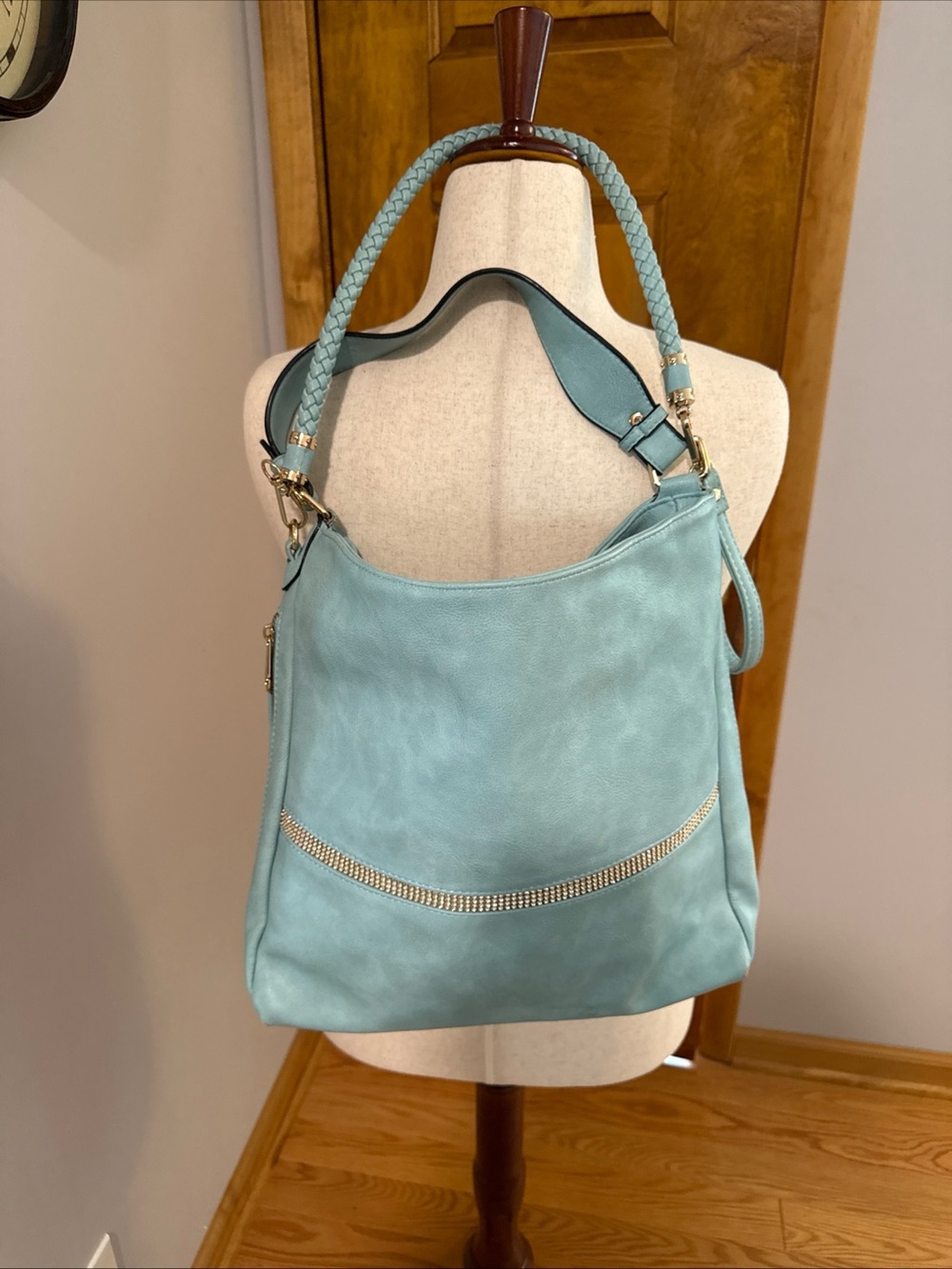 Dasin Large light Blue Women's Hobo Bag with Braided Handle with coin